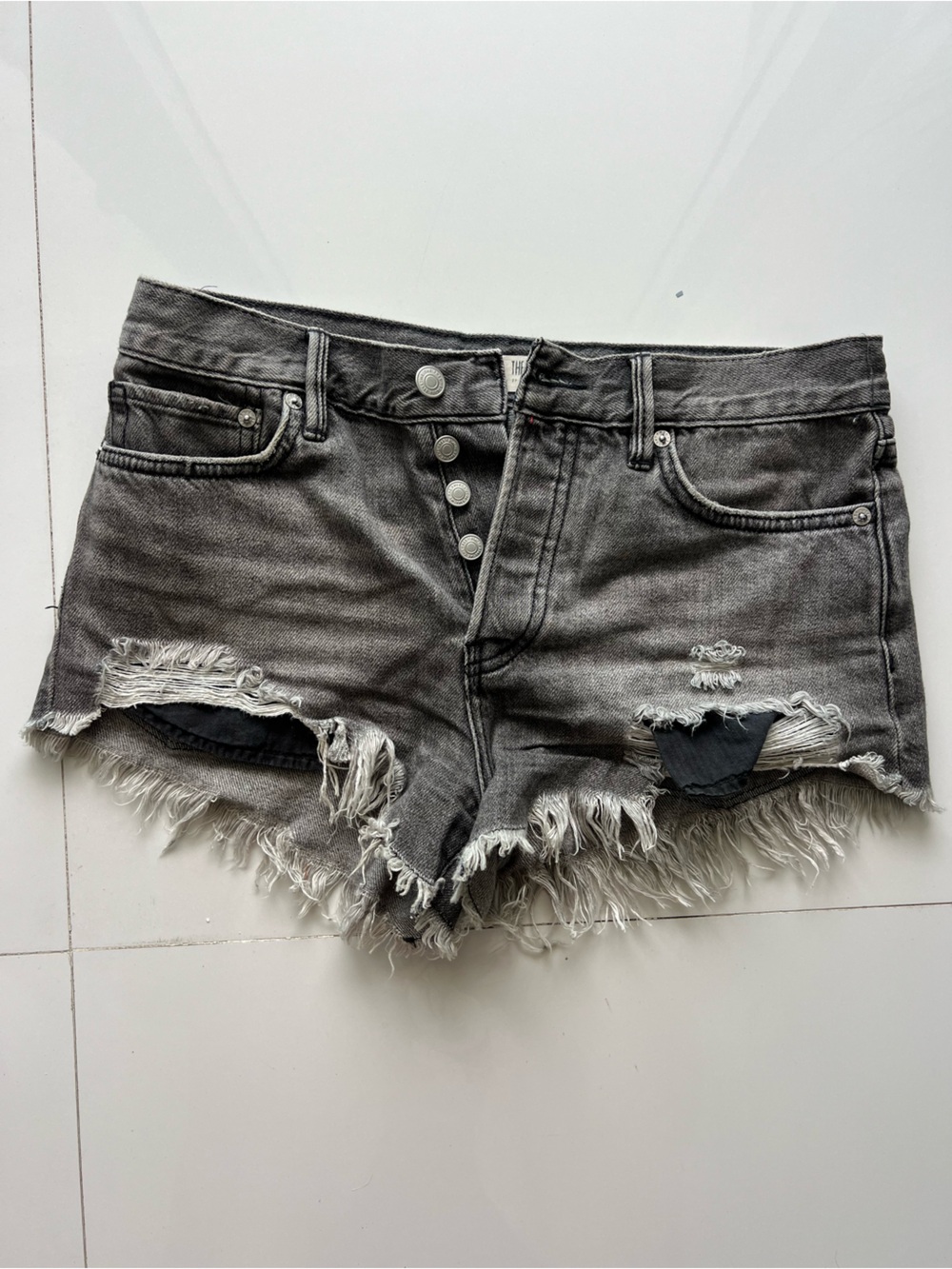 Free People Washed Gray Distressed Denim Cutoff Shorts
